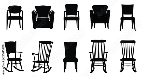 Silhouettes of various chairs armchairs rocking chairs and side chairs