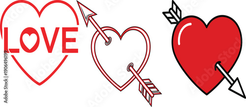 Red hearts with Cupid's arrow, love symbol, Valentine's Day, romantic vector graphics