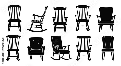 Collection of black silhouette chairs in various styles and designs