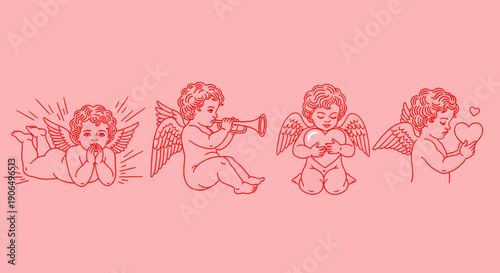 A pixelated red design on a pink background with unclear shapes.