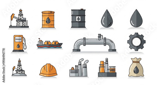 Collection of oil and gas industry icons and symbols.