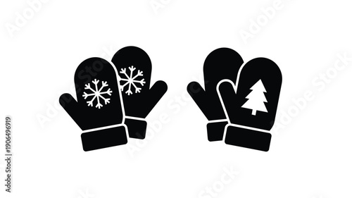 Winter mittens with snowflake and tree designs a striking silhouette