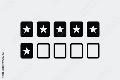 Horizontal rating star blocks for review feedback and customer satisfaction assessment in minimalist black white style
