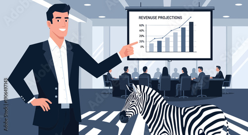 Business Presentation with Zebra A Unique Meeting Scene.