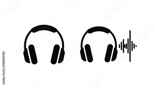 Black headphones and sound waves a minimalist graphic silhouette