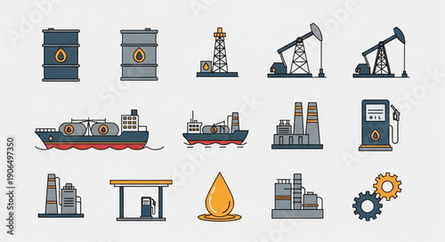 Collection of oil and gas industry icons and symbols.