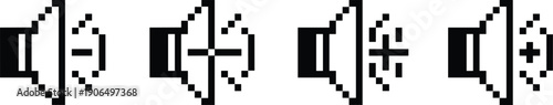 Pixel art volume icons set showing mute, low, medium, and high sound levels on a transparent background