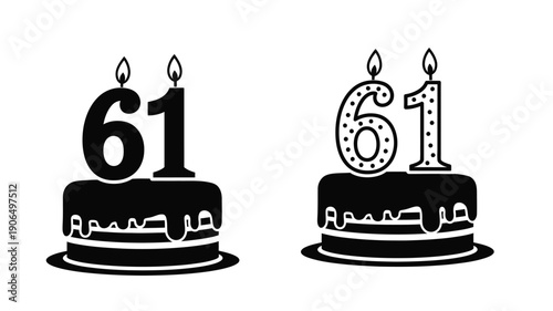 Two birthday cakes displaying the number 61 in bold silhouette