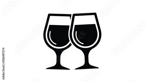 Two wine glasses clinking together in a dark silhouette