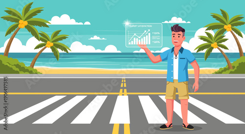 Man on Beach Road Presenting Business Growth Chart.