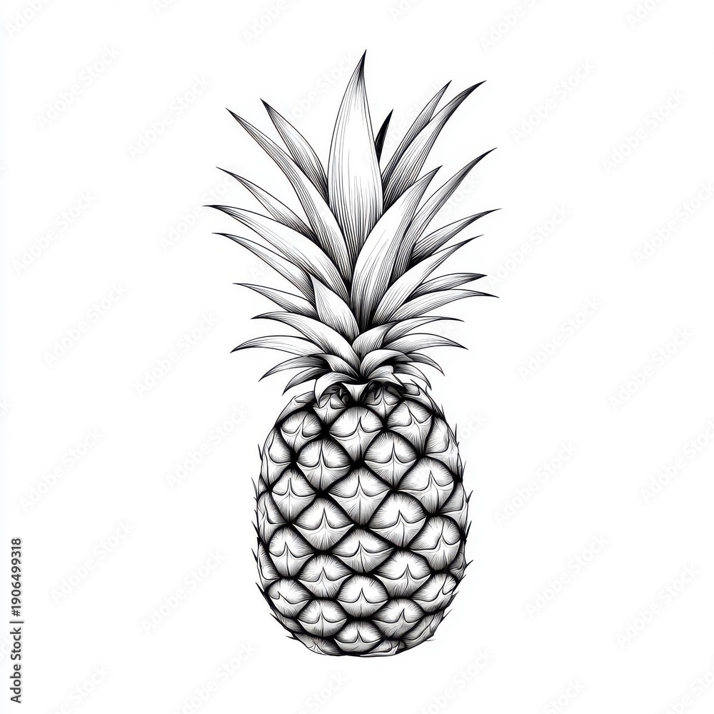 Obraz premium Continuous line art drawing of pineapple, isolated on a white background.