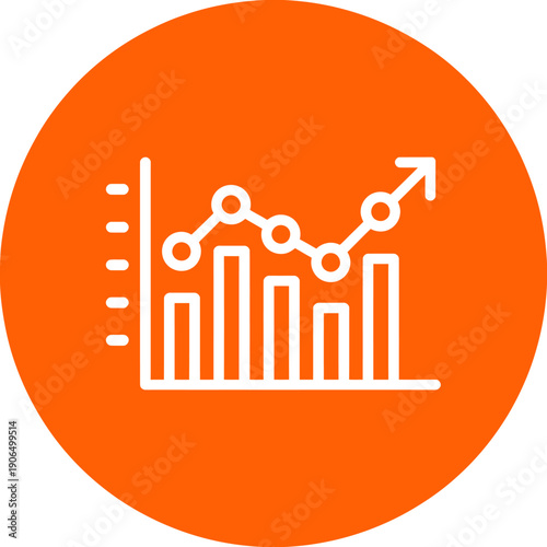 Graph chart with bars and a line and an up arrow  business statistics