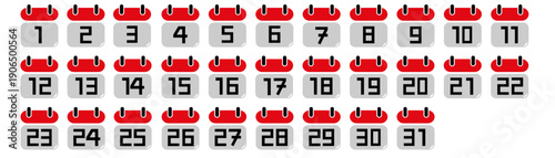 Simple calendar set numbers. Red calendar.