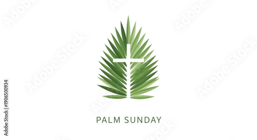 Palm sunday symbol with green palm leaves and white cross on white background christian holiday icon