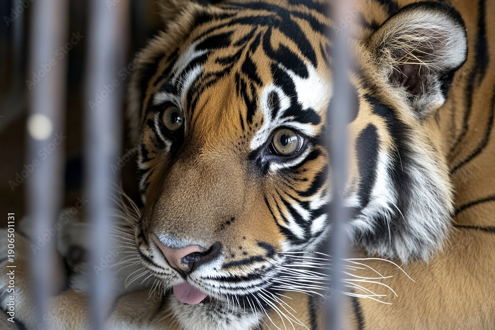 Obraz premium Tiger receiving medical care while sedated in a conservation facility for health evaluation and treatment