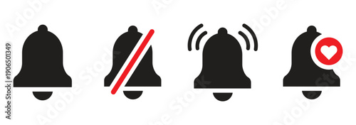 Get notified. Incoming inbox message. Ringing bell, reminder or subscriber sign for apps, smartphone, alarm alert. bells with checkmarks Vector. Simple notification bells. for logo, and UI concepts