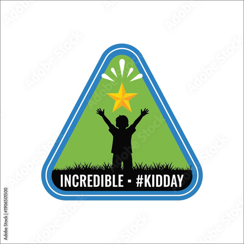 Incredible kid day badge with child silhouette and star