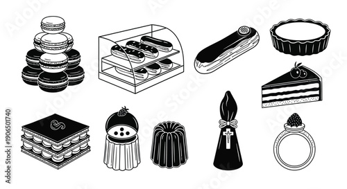 Desserts and Bakery Items Icons Set Vector