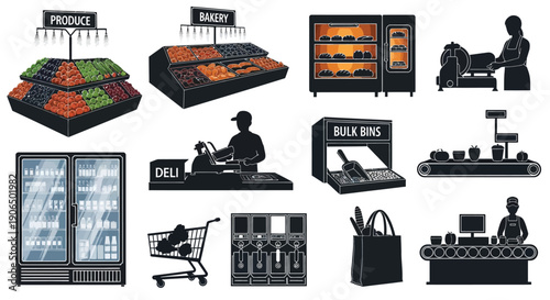 Commercial Kitchen and Food Processing Icons Vector