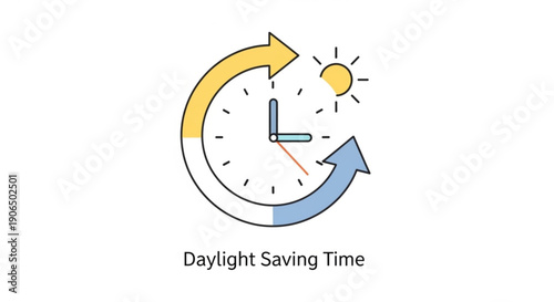 Daylight saving time concept with clock and sun illustration