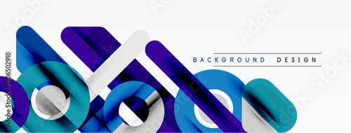 Abstract geometric shapes overlap, creating dynamic blue, white composition. Modern design element for backgrounds, presentations.