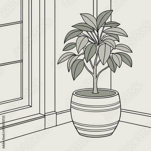 Modern Ceramic Flower Pot with Green Plant, Minimalist Decor