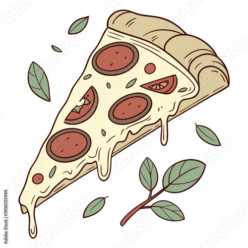 Delicious Pizza Slice Icon with Toppings - Food Vector
