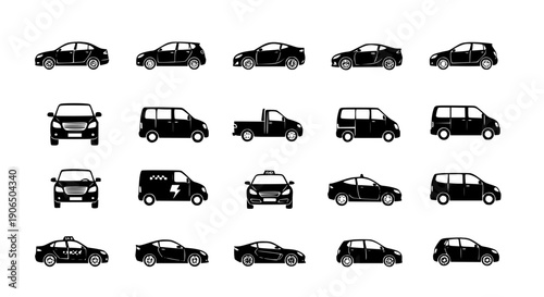 Car types icon set silhouette black vector vehicle collection
