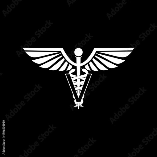 Veterinary caduceus symbol icon isolated on black background
