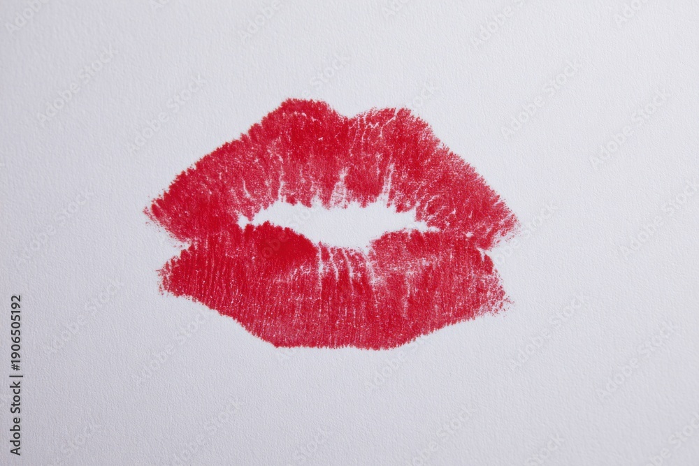 Fototapeta premium Red lipstick kiss mark on white background