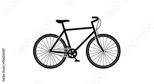 Simple black and white illustration of a classic bicycle seen in profile