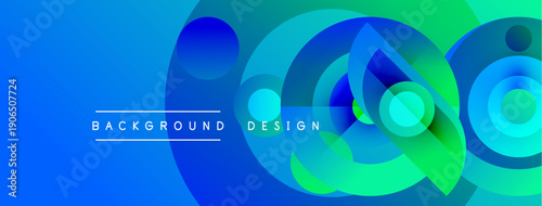 Abstract vibrant circles blend blue, green hues. Modern design features text background, design. Smooth gradients create dynamic visual effect.