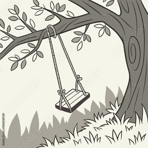 Simple Swing Hanging from a Tree Branch, Outdoor Recreation