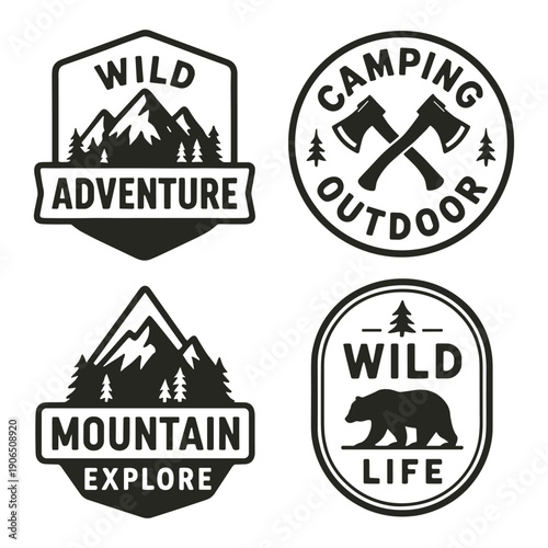 Outdoor Camping Adventure Vintage Badge Set