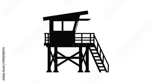 Black silhouette of a lifeguard station on stilts silhouette