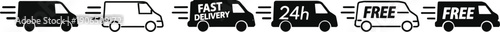 Shipping and delivery service delivery trucks concepts of speed and cost. 24-hour service free delivery and returns