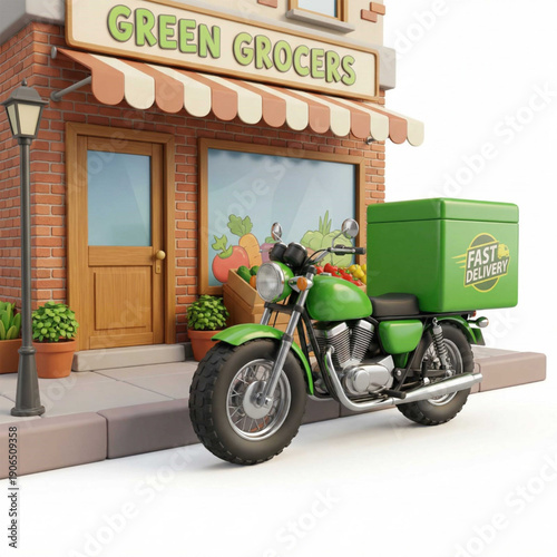 Local Green Grocer Shop with Fast Delivery Motorbike