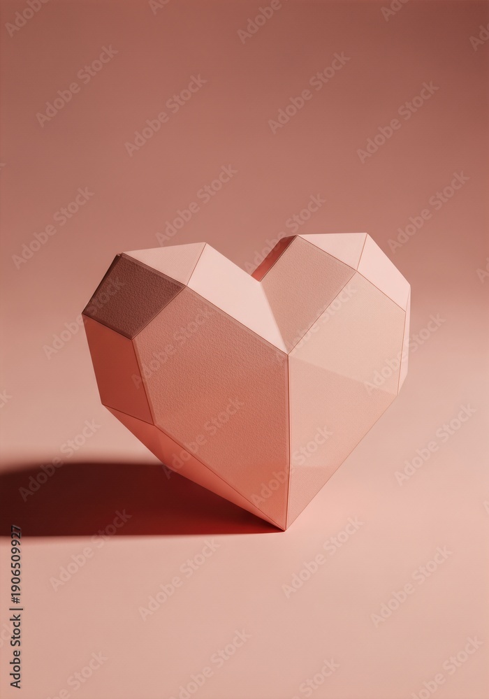 Fototapeta premium Geometric folded paper heart isolated on warm background subtle romantic concept 