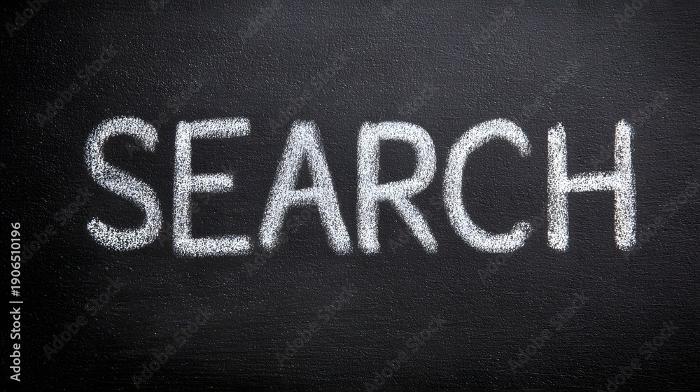 Obraz premium Search word written in white chalk on a black chalkboard.