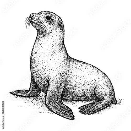 Cute Sea Lion Vintage Engraved Wildlife Illustration