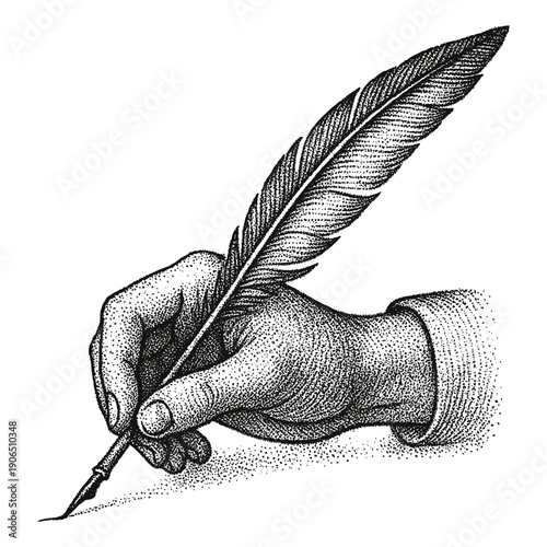 Vintage Feather Quill Engraving Style Illustration