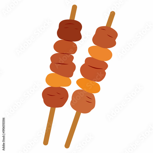 Meat Skewer Illustration in Flat Cartoon Style for Street Food
