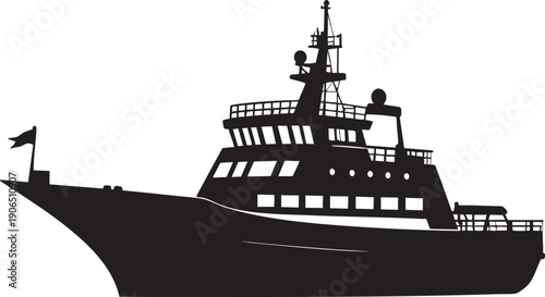 Ship Silhouette Side View Flat Vector Illustration