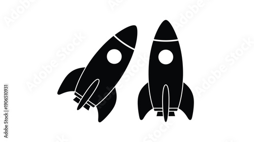 Two sleek rocketships against a white background a striking silhouette