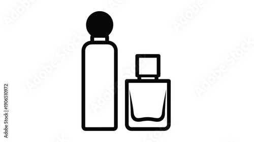 Three perfume bottles displayed in a minimalistic black silhouette