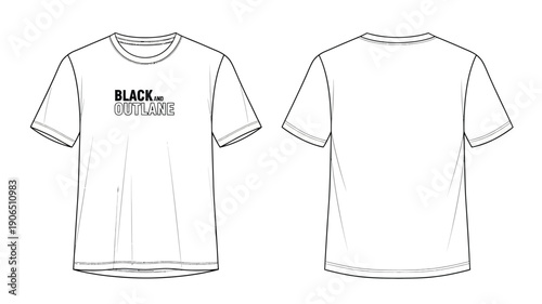 Blank white t shirt mockup front and back view detailed silhouette