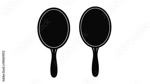 Two black hand mirrors presented on a white background silhouette