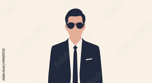 Classic Illustration of a Man in a Dark Suit and Sunglasses, Evoking a Mysterious and Sophisticated Persona