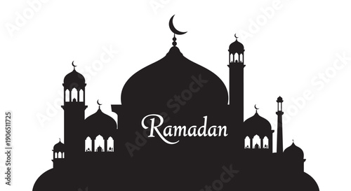 Ramadan Mosque Silhouette with Crescent Moon Islamic Background