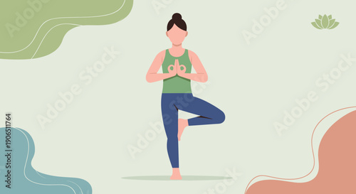 Woman Practicing Yoga Tree Pose Illustration.
